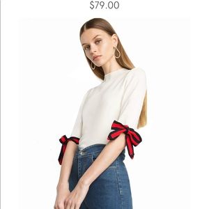 Pixie Market - MUSE STRIPED BOW TIE KNIT TOP